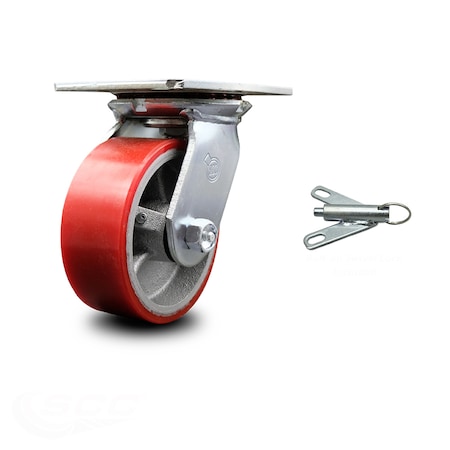 Service Caster 5 Inch Red Poly on Cast Iron Caster with Ball Bearing and Swivel Lock SCC SCC-35S520-PUB-RS-BSL